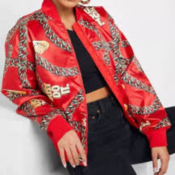 Nike Glam Dunk Red and Gold Chain Bomber Jacket Icon Clash Size Large - Picture 1 of 10